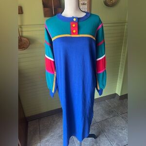 Colorblock Blue Maxi Dress with Green and Red Accents